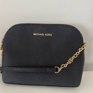 Michael Kors Black Dome Saffiano Crossbody Bag with gold detailing